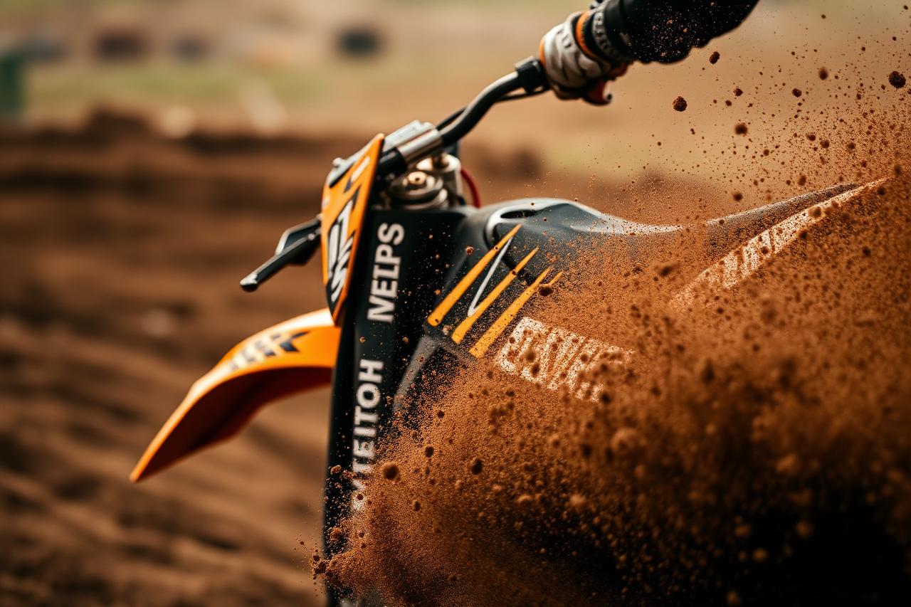 Motocross-Bike wirft Erde in der Kurve auf